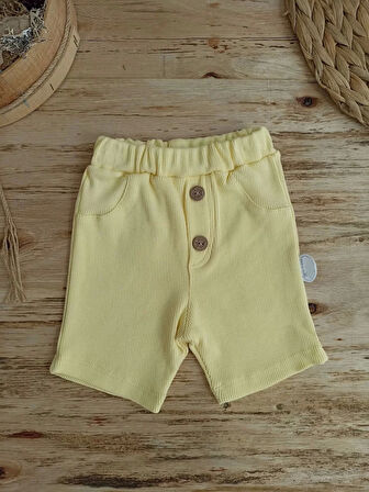 3-6 6-9 9-12 Ay Ananas Baskılı Şort Tişört 2 Li Kız Erkek Bebek Takımı Sarı