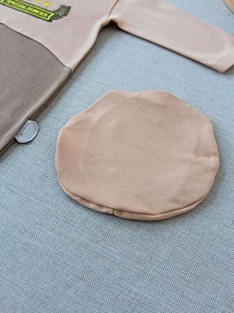 3-6 9-12 12-18 Ay Özel Kuvvetler Nakışlı Bere Şapkalı Kız Erkek Bebek Tulumu Sütlü Kahve