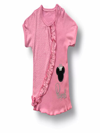 3-6 6-9 9-12 12-18 Ay Princess Taçlı Mickey Nakışlı Şort Tişört 3lü Kız Bebek Takımı Pembe