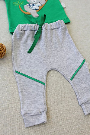 3-6 6-9 9-12 12-18 Ay Yavru Koala Nakışlı Uzun Kollu Sweat 2li Kız Erkek Bebek Takımı Yeşil