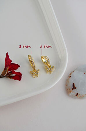 2 Adet Zirkon Kelebekli Halka Piercing Tragus Helix Forward Kıkırdak Lob Daith (1 Adet 6 mm 1 Adet 8 mm)