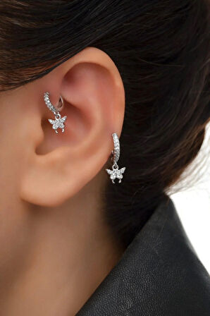 2 Adet Zirkon Kelebekli Halka Piercing Tragus Helix Forward Kıkırdak Lob Daith (1 Adet 6 mm 1 Adet 8 mm)