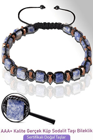 Sertifikalı Küp Model Sodalit Taşı Bileklik - Ayarlamalı