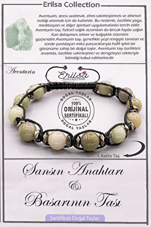 Sertifikalı AAA+ Kalite Doğal Aventurin Taşı - Şans Anahtarı Başarı Bilekliği