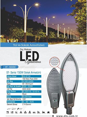 150W Led Yol Sokak Armatür DLS Park Bahçe Çevre Site Bina Dış Mekan Lamba Aydınlatma Ledli Sokak Armatürü