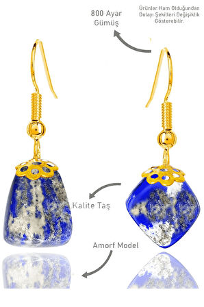 Sertifikalı Amorf Model Ham Lapis Lazuli Taşı Küpe - Gold Renkli