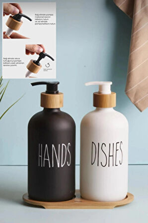 BAMBU ALTLIKLI Lotion Black White 2 Li Sıvı Sabunluk,Siyah Beyaz cam bambu sabunluk