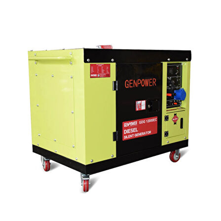 Genpower GDG 12000 EC Model 12 kVA, Dizel, Ses İzolasyon Kabinli,Marşlı,Tekerlekli,Monofaze (220 Volt)Portatif Jeneratör