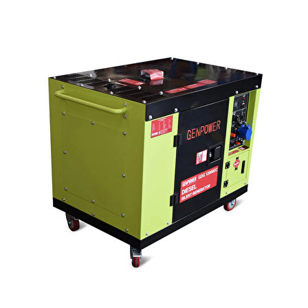 Genpower GDG 12000 EC Model 12 kVA, Dizel, Ses İzolasyon Kabinli,Marşlı,Tekerlekli,Monofaze (220 Volt)Portatif Jeneratör