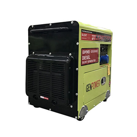 Genpower GDG 9500 EC Model 8,8 Kva, Dizel, Ses İzolasyon Kabinli,Marşlı,Tekerlekli,Monofaze (220 Volt) Portatif Jeneratör