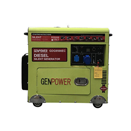 Genpower GDG 9500 EC Oto Model 8,8 Kva, Otomatik Dizel, Ses İzolasyon Kabinli, Transfer Panolu ,Tekerlekli, Monofaze (220 Volt) Portatif jeneratör