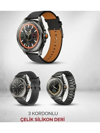 Kalobee SK44 Akıllı Saat Amoled Ekran, Su Geçirmez, Uzun Pil Ömrü, 3 Adet Kordonlu
