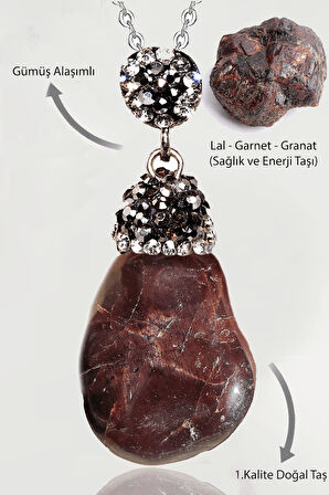 Sertifikalı Zirkon Taşlı Ham İşlenmemiş Lal Garnet Granat Taşı Kolye