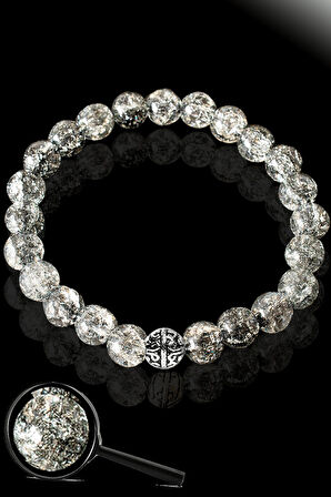 Sertifikalı Dağ Kristalı Gri Necef Taşı Bileklik - Gümüş Aparatlı