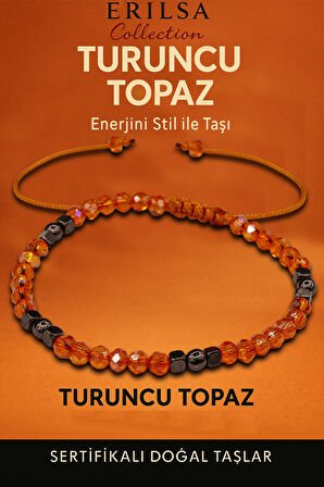 Sertifikalı Fasetli Turuncu Kuvars Doğal Taş Bileklik İnce Model – Zarif Tasarım