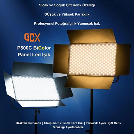 Gdx P500C Bicolor Profesyonel İkili LED Panel Video ve Fotoğraf Stüdyo Işık Seti