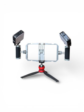 GDX PHN-08 Profesyonel Video Rig Çift Tutacaklı Metal Telefon Kafesi Vlog Ekipmanı