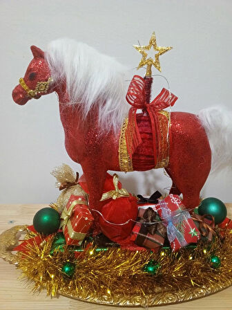 IŞILTILI AT FİGÜRLÜ YILBAŞI DEKOR SÜS,ÜCRETSİZ TESLİMAT,EL YAPIMI