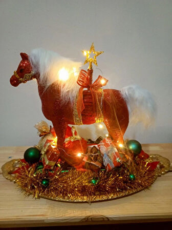 IŞILTILI AT FİGÜRLÜ YILBAŞI DEKOR SÜS,ÜCRETSİZ TESLİMAT,EL YAPIMI