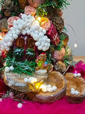 EL YAPIMI IŞIKLI  MİNİ YILBAŞI AĞACI,DEKORATİFKÖY EVİ KONSEPTİ SÜS,ÜCRETSİZ TESLİMAT