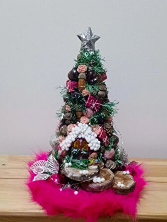 EL YAPIMI IŞIKLI  MİNİ YILBAŞI AĞACI,DEKORATİFKÖY EVİ KONSEPTİ SÜS,ÜCRETSİZ TESLİMAT