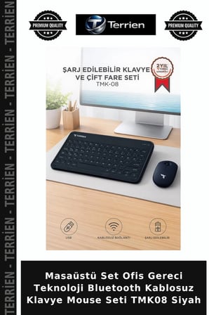 Masaüstü Set Ofis Gereci Teknoloji Bluetooth Kablosuz Klavye Mouse Seti TMK08 Siyah