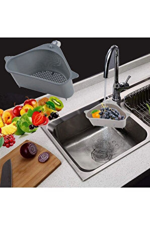Lavabo İçi Üçgen Filtre Sepeti Sebze Meyve Mutfak Süzgeci Çay Süzgeci Vantuzlu Lavabo Süzgeç 