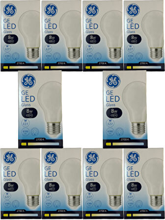 General Electric 8W 2700K (Sarı Işık) E27 Duylu Led Cam Ampul (10 Adet)