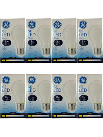 General Electric 8W 2700K (Sarı Işık) E27 Duylu Led Cam Ampul (8 Adet)