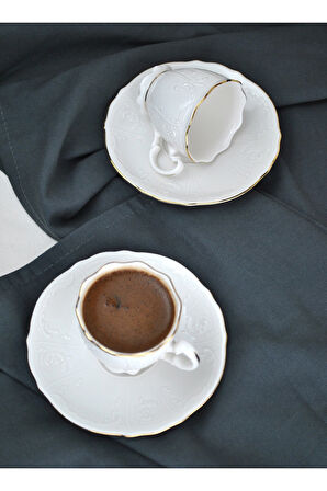 6 Kişilik Porselen Kahve Fincanı Seti Gold Yaldızlı Kahve Fincan Takımı- Amor 90ml