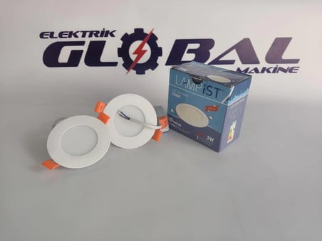 Lampist 3W Sıva Altı Slim Panel LED – Beyaz Kasa 6500K Beyaz Işık Yuvarlak Spot Tavan Lambası (Trafolu Tam Set) (İKİ ADET)