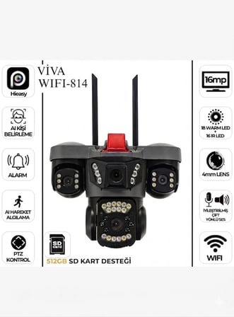 Baff Viva WIFI-814 16MP 4 Kameralı Akıllı Wi-Fi Ptz Güvenlik Kamerası (Aı Insan Takip ve Renkli Gece Görüşlü)