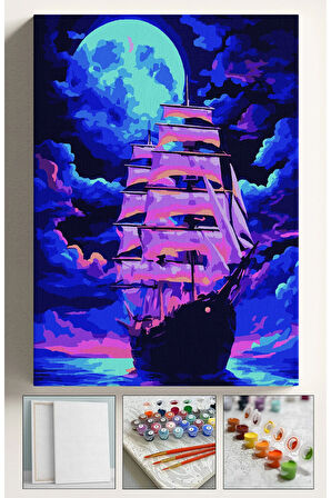 Sayılarla Boyama Seti Numaralı Tuval Fırça Boya GEMİ 40X50 Cm