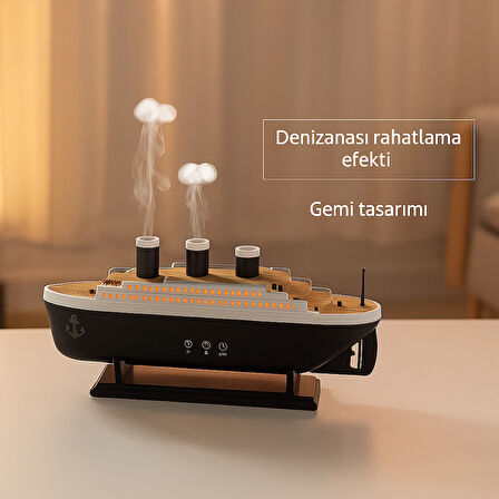 Gemi Tasarımlı Aromaterapi Difüzör & Nemlendirici - Denizanası Buhar Efekti, LED Işık ve Uzaktan Kumandalı