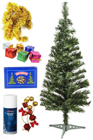 Yılbaşı Çam Ağaç Seti Ve Yılbaşı Süsleri Paketi Spreyli 90 cm Set