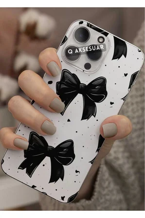 General Mobile GM 23 SE Uyumlu Siyah Kurdele Tasarımlı Şeffaf Telefon Kılıfı Kapak Case