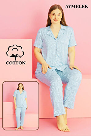 Kadın Pijama Takımı Pamuklu Geniş Beden Gömlek ve Pijama Seti (Battal Boy)