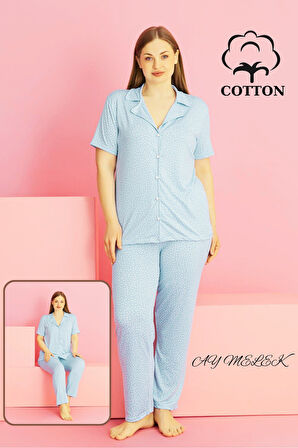 Kadın Pijama Takımı Pamuklu Geniş Beden Gömlek ve Pijama Seti (Battal Boy)