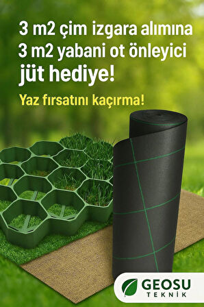GEOSU Mıcır / Çakıl Tutucu ızgara 50* 50 cm Ölçülerinde 3m2 (12ADET) Alana 3m2 Jüt/Malç Örtüsü Hediye