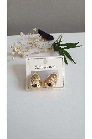 ÇELİK KÜPE KADIN ÇELİK 6 LI  TAŞ  DETAYLI 316L TREND PASLANMAZ ÇELİK KÜPE RENK GARANTİLİ