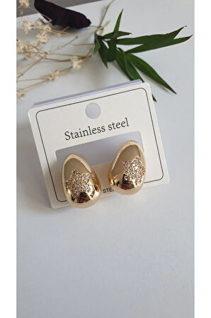 ÇELİK KÜPE KADIN ÇELİK 6 LI  TAŞ  DETAYLI 316L TREND PASLANMAZ ÇELİK KÜPE RENK GARANTİLİ