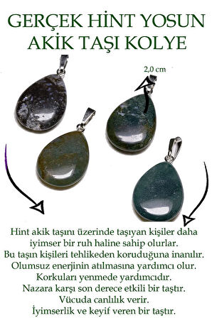 Sertifikalı Damla Model Yosunlu Hint Akik Taşı Kolye (GÜMÜŞ APARATLI)