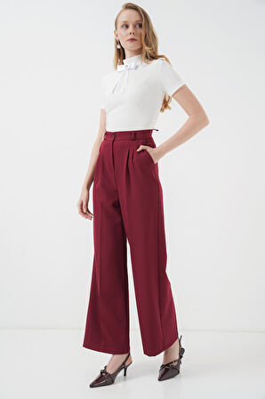 GETİCARET 6647 Bol Paça Kumaş Pantolon - Bordo