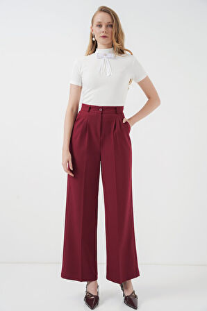 GETİCARET 6647 Bol Paça Kumaş Pantolon - Bordo