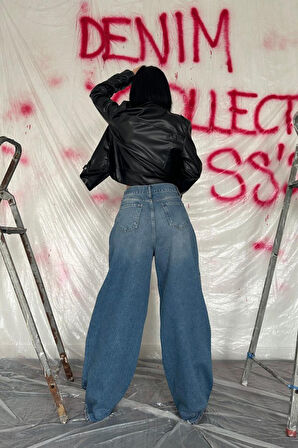 GETİCARET Mavi Geniş Paça Jeans Pantolon