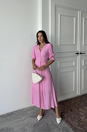 GETİCARET Pembe Arka Ve Bel Ucu Gipeli Elbise