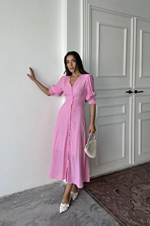 GETİCARET Pembe Arka Ve Bel Ucu Gipeli Elbise