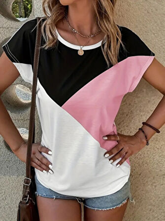 GETİCARET Kadın Bisiklet Yaka üç Renk Viskon T-shirt