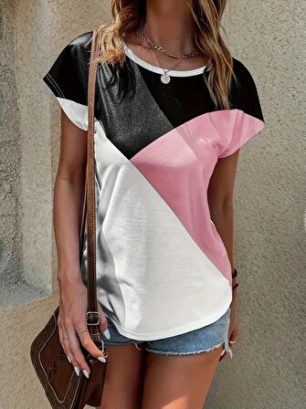 GETİCARET Kadın Bisiklet Yaka üç Renk Viskon T-shirt