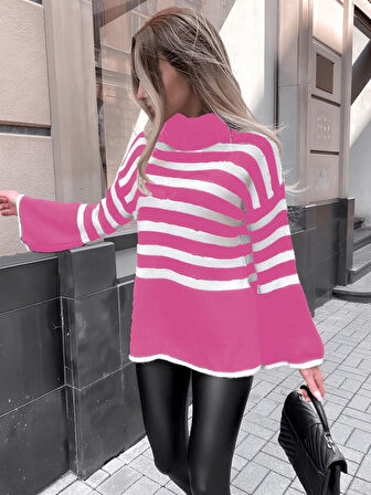 GETİCARET Kadın Uzun Kollu Balıkçı Yaka İspanyol Kol Triko Bluz